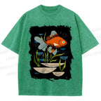 Unisex Goldfish in Pool Printed Washed Tee