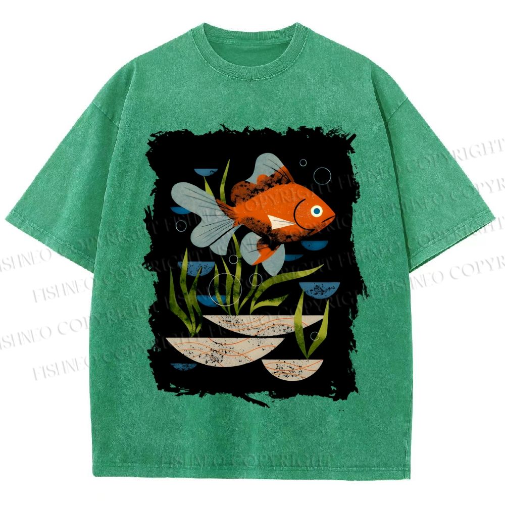 Unisex Goldfish in Pool Printed Washed Tee