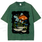 Unisex Goldfish in Pool Printed Washed Tee