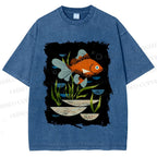 Unisex Goldfish in Pool Printed Washed Tee