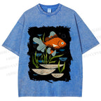 Unisex Goldfish in Pool Printed Washed Tee