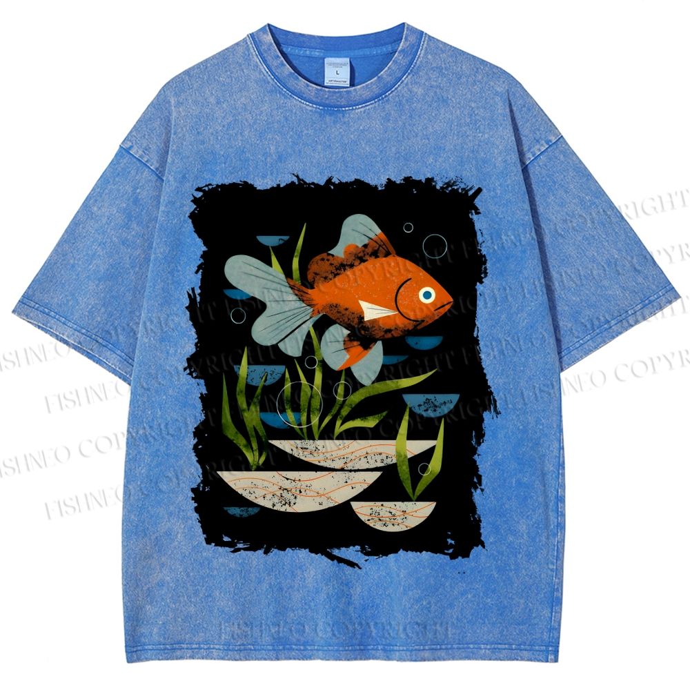 Unisex Goldfish in Pool Printed Washed Tee