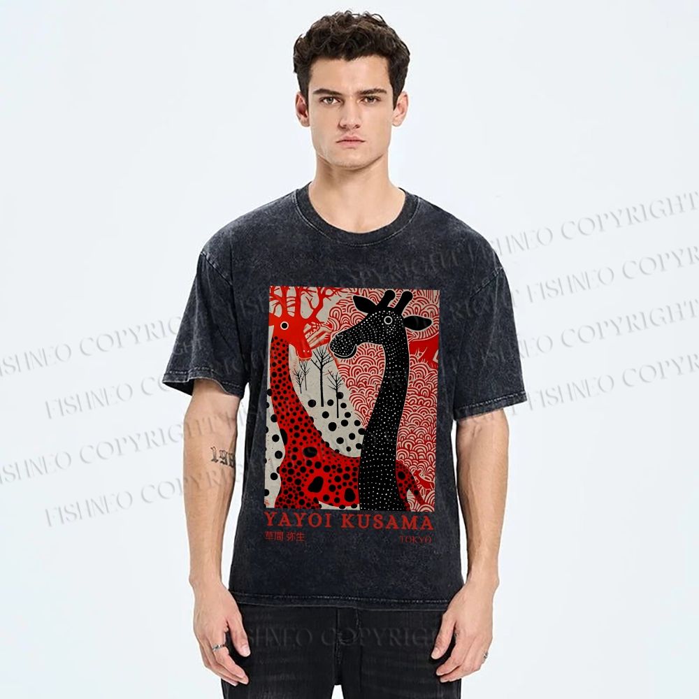 Unisex Yayoi Kusama Giraffe Printed Washed Tee