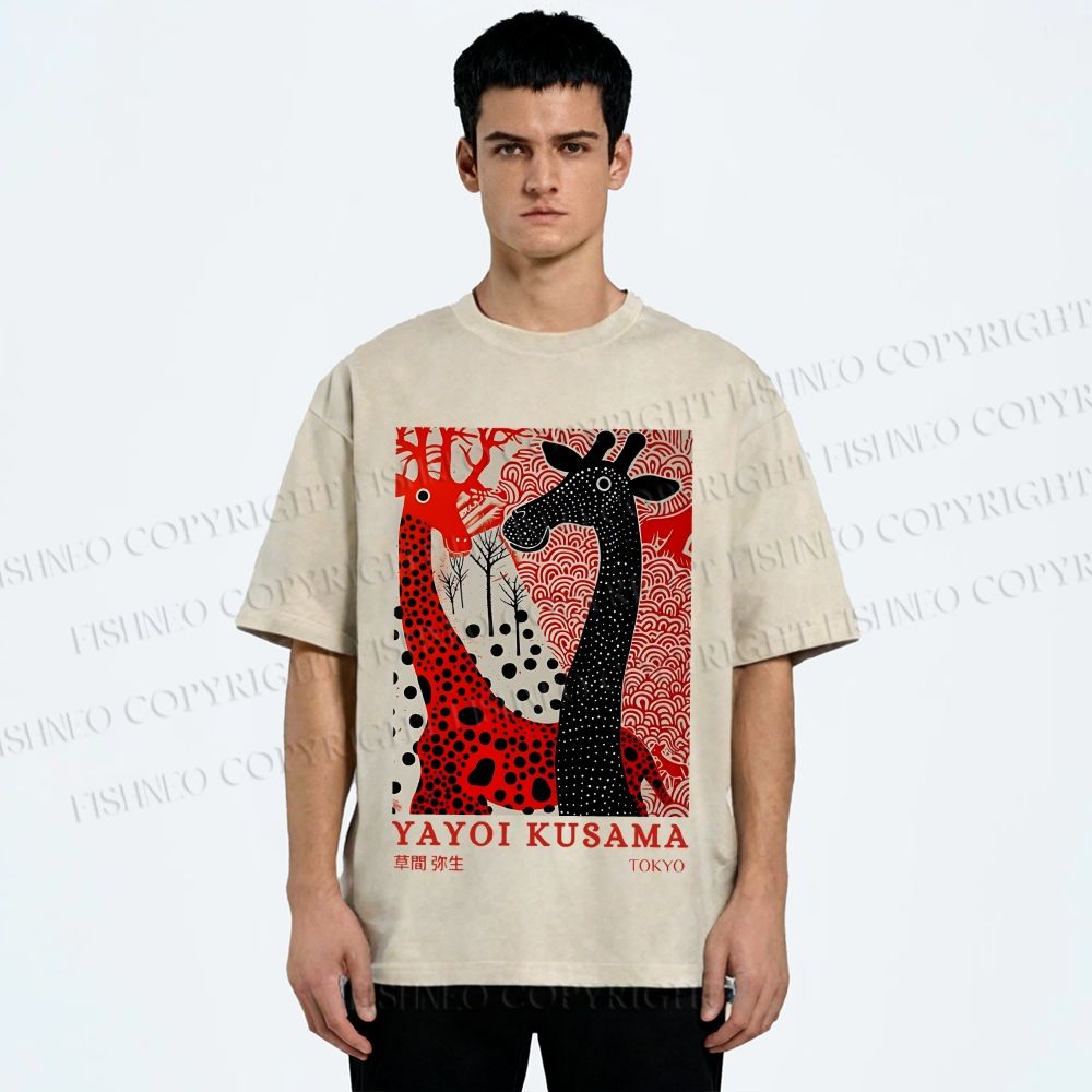 Unisex Yayoi Kusama Giraffe Printed Washed Tee