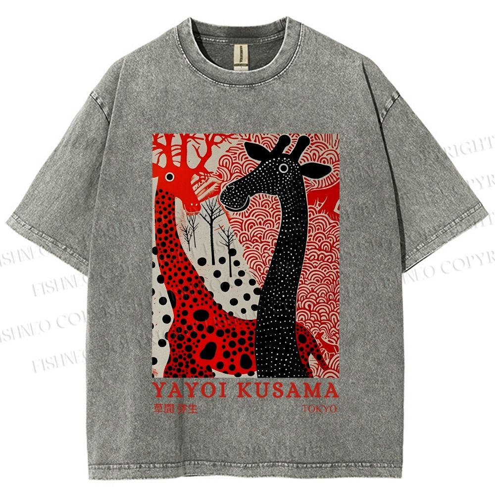 Unisex Yayoi Kusama Giraffe Printed Washed Tee