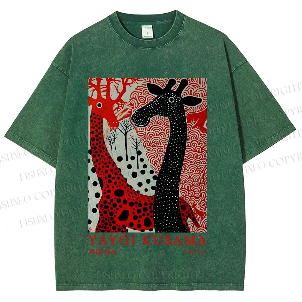 Unisex Yayoi Kusama Giraffe Printed Washed Tee