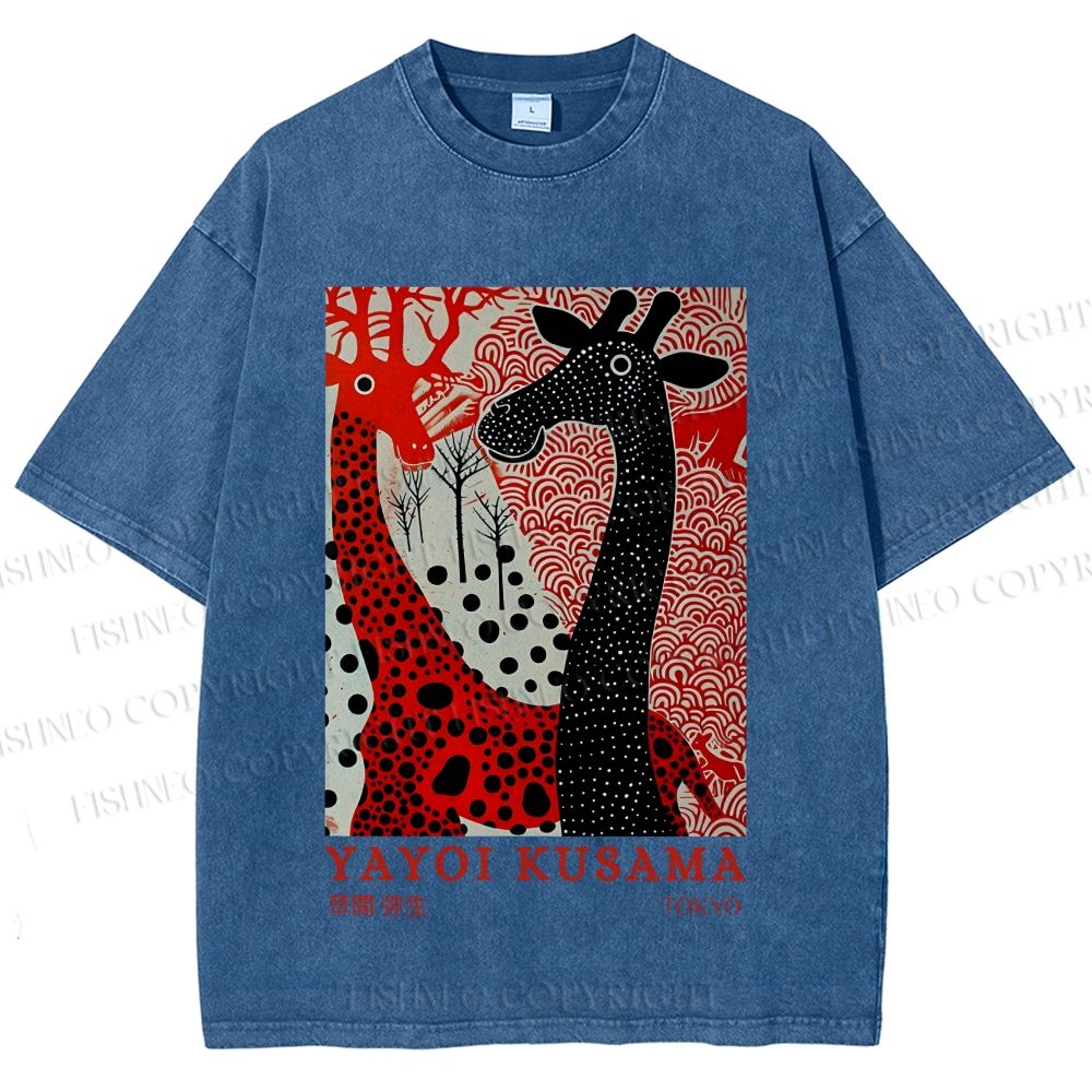 Unisex Yayoi Kusama Giraffe Printed Washed Tee