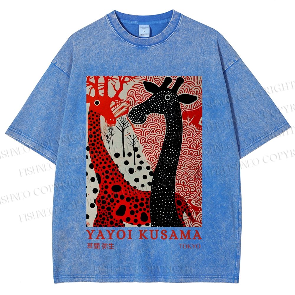 Unisex Yayoi Kusama Giraffe Printed Washed Tee