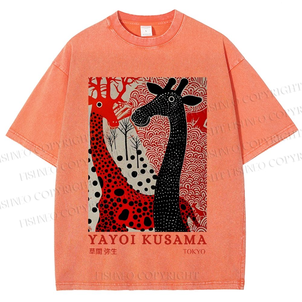 Unisex Yayoi Kusama Giraffe Printed Washed Tee