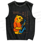 Unisex Osaka Fish Band Printed Washed Tank Top