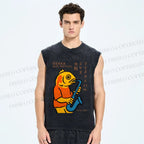 Unisex Osaka Fish Band Printed Washed Tank Top