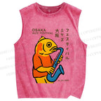 Unisex Osaka Fish Band Printed Washed Tank Top
