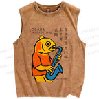 Unisex Osaka Fish Band Printed Washed Tank Top