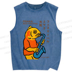 Unisex Osaka Fish Band Printed Washed Tank Top