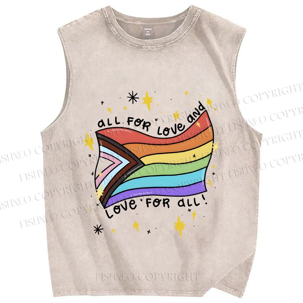 Unisex Pride All For Love Printed Washed Tank Top