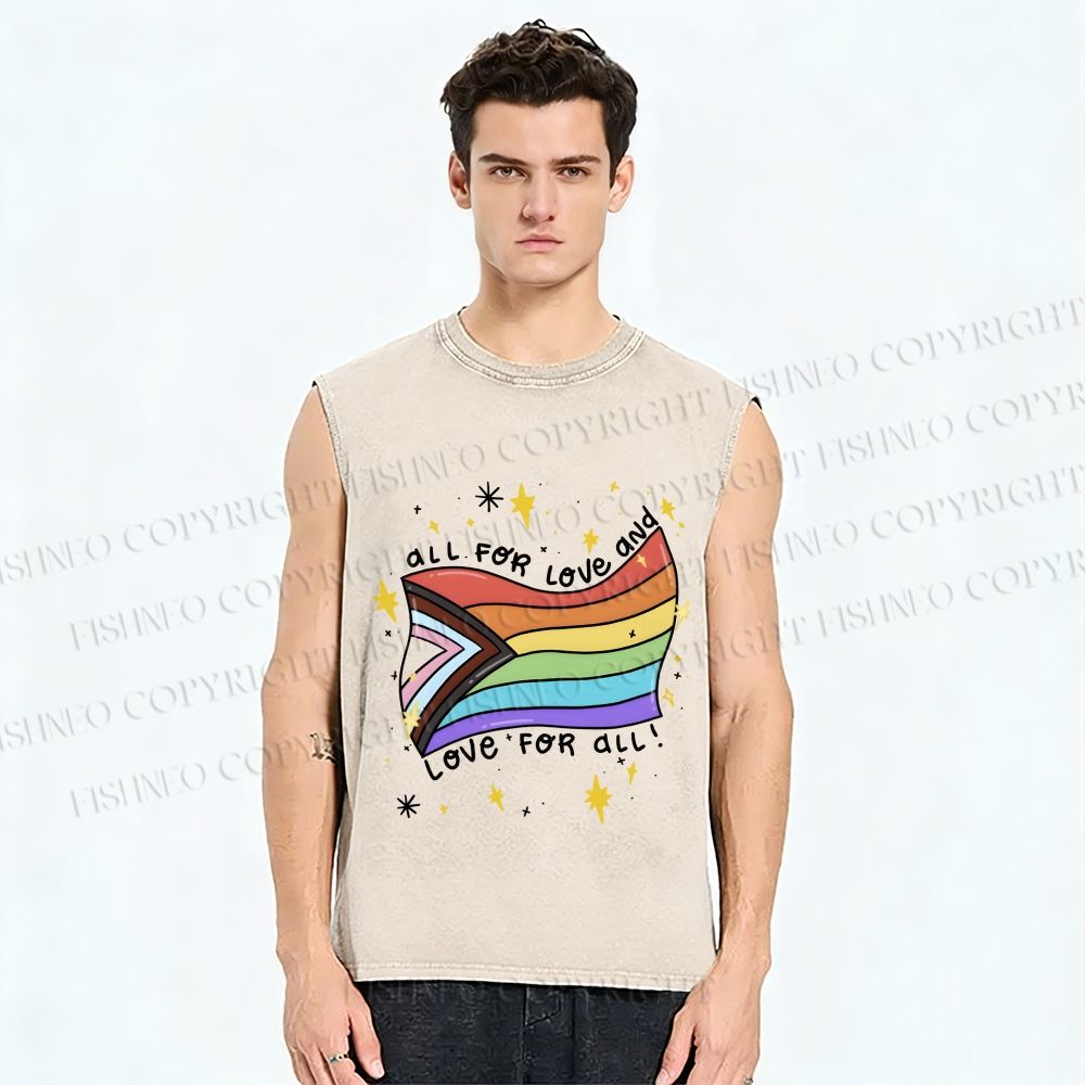 Unisex Pride All For Love Printed Washed Tank Top