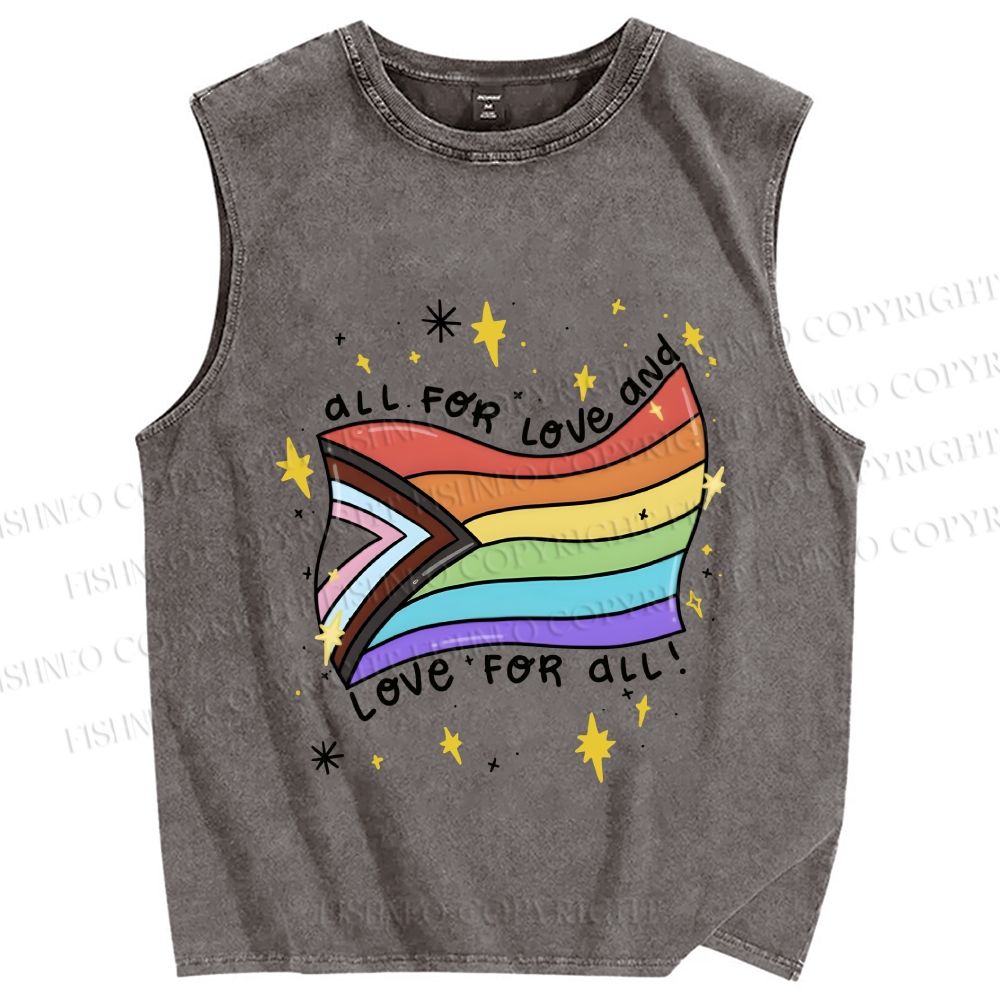 Unisex Pride All For Love Printed Washed Tank Top