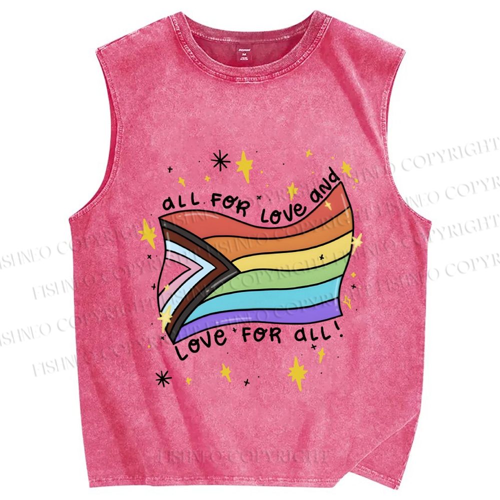 Unisex Pride All For Love Printed Washed Tank Top