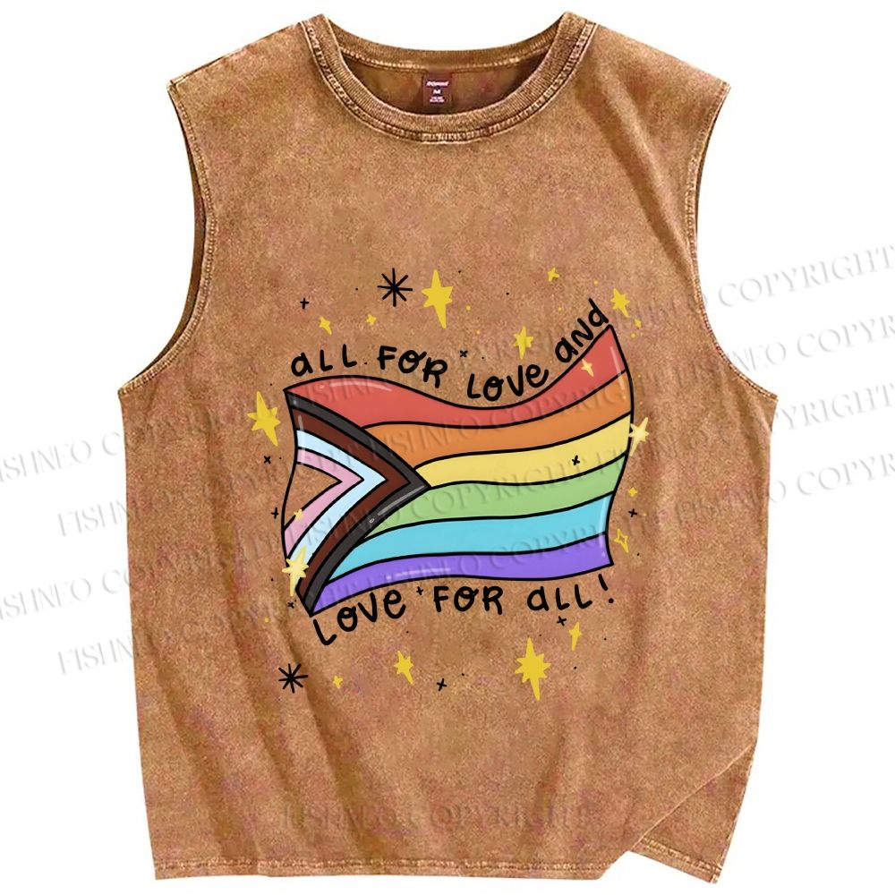 Unisex Pride All For Love Printed Washed Tank Top