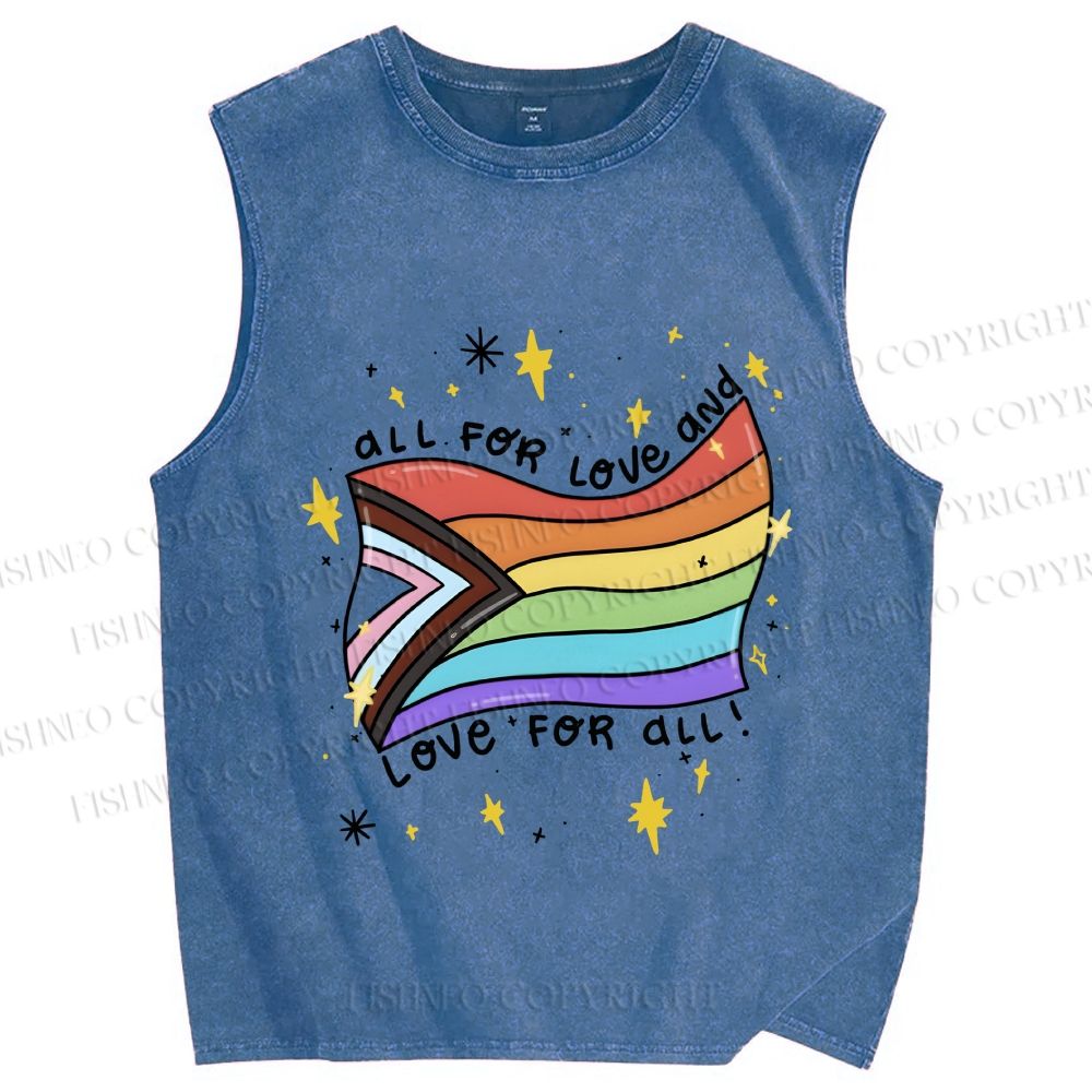 Unisex Pride All For Love Printed Washed Tank Top