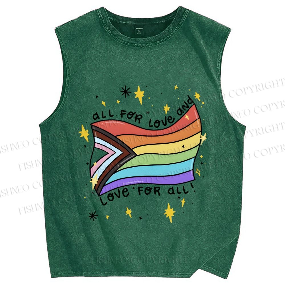 Unisex Pride All For Love Printed Washed Tank Top