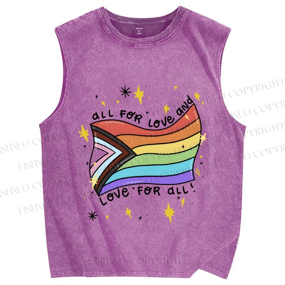 Unisex Pride All For Love Printed Washed Tank Top