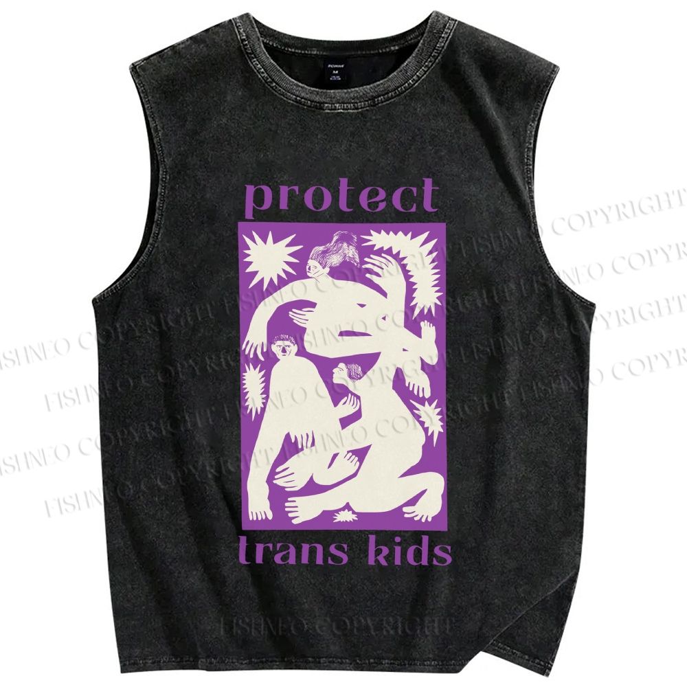 Unisex Pride Protect Trans Kids Printed Washed Tank Top