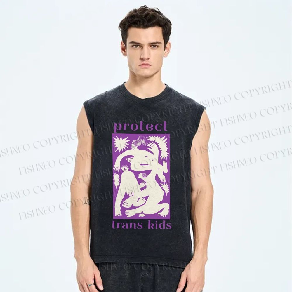 Unisex Pride Protect Trans Kids Printed Washed Tank Top
