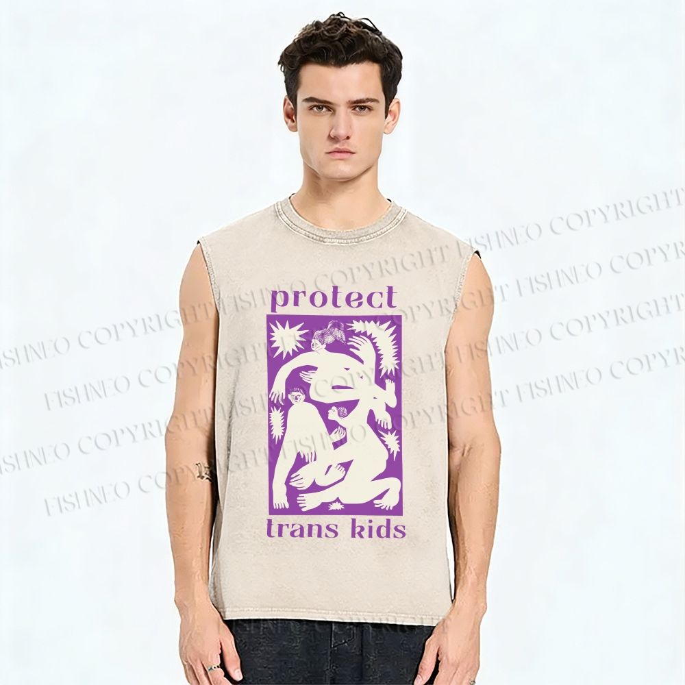 Unisex Pride Protect Trans Kids Printed Washed Tank Top