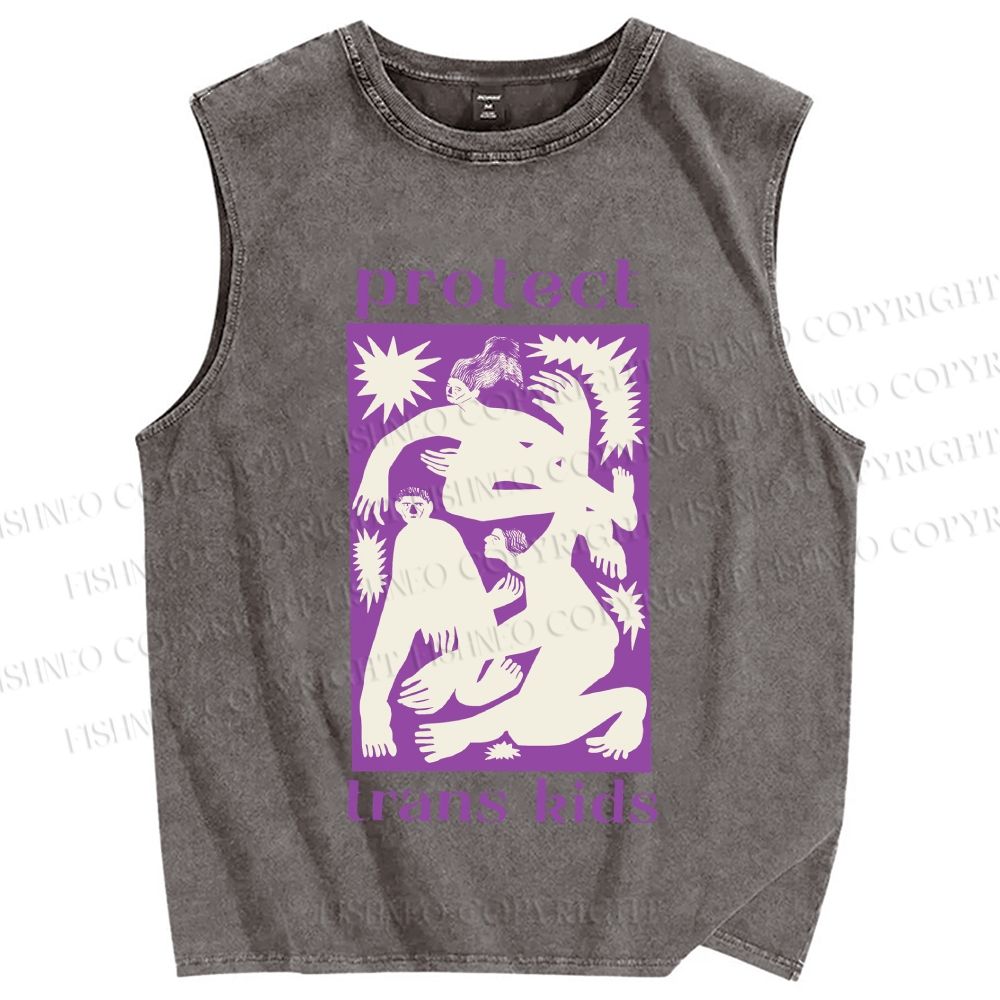 Unisex Pride Protect Trans Kids Printed Washed Tank Top
