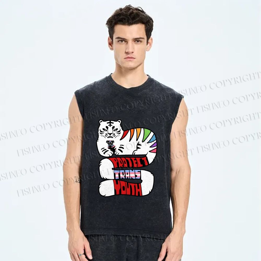 Unisex Pride Protect Trans Youth Printed Washed Tank Top