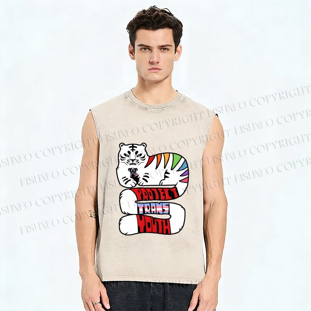 Unisex Pride Protect Trans Youth Printed Washed Tank Top