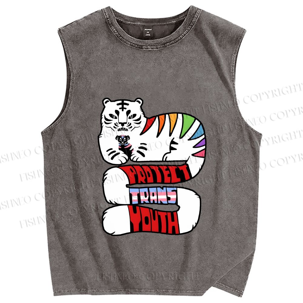 Unisex Pride Protect Trans Youth Printed Washed Tank Top