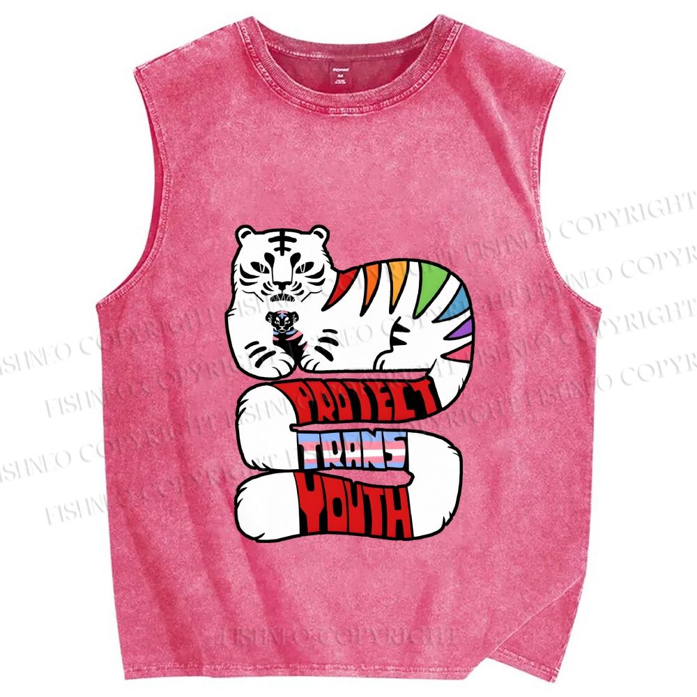 Unisex Pride Protect Trans Youth Printed Washed Tank Top
