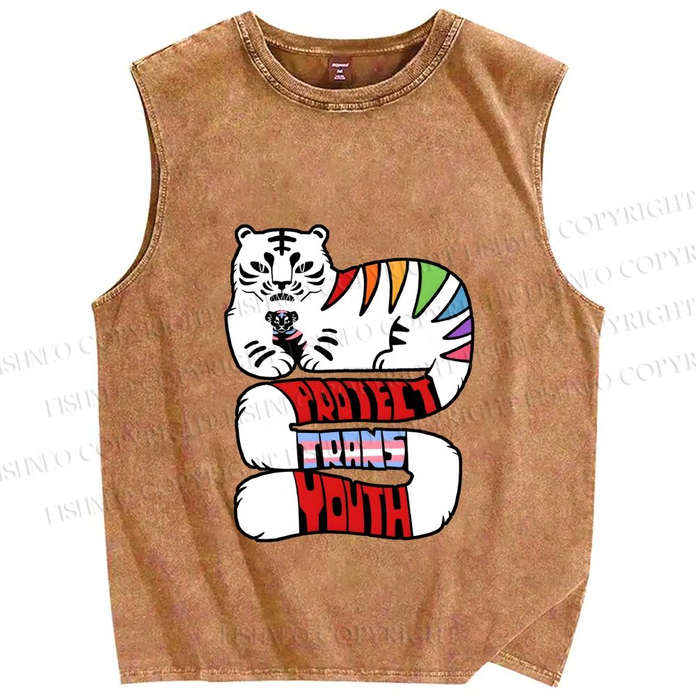Unisex Pride Protect Trans Youth Printed Washed Tank Top