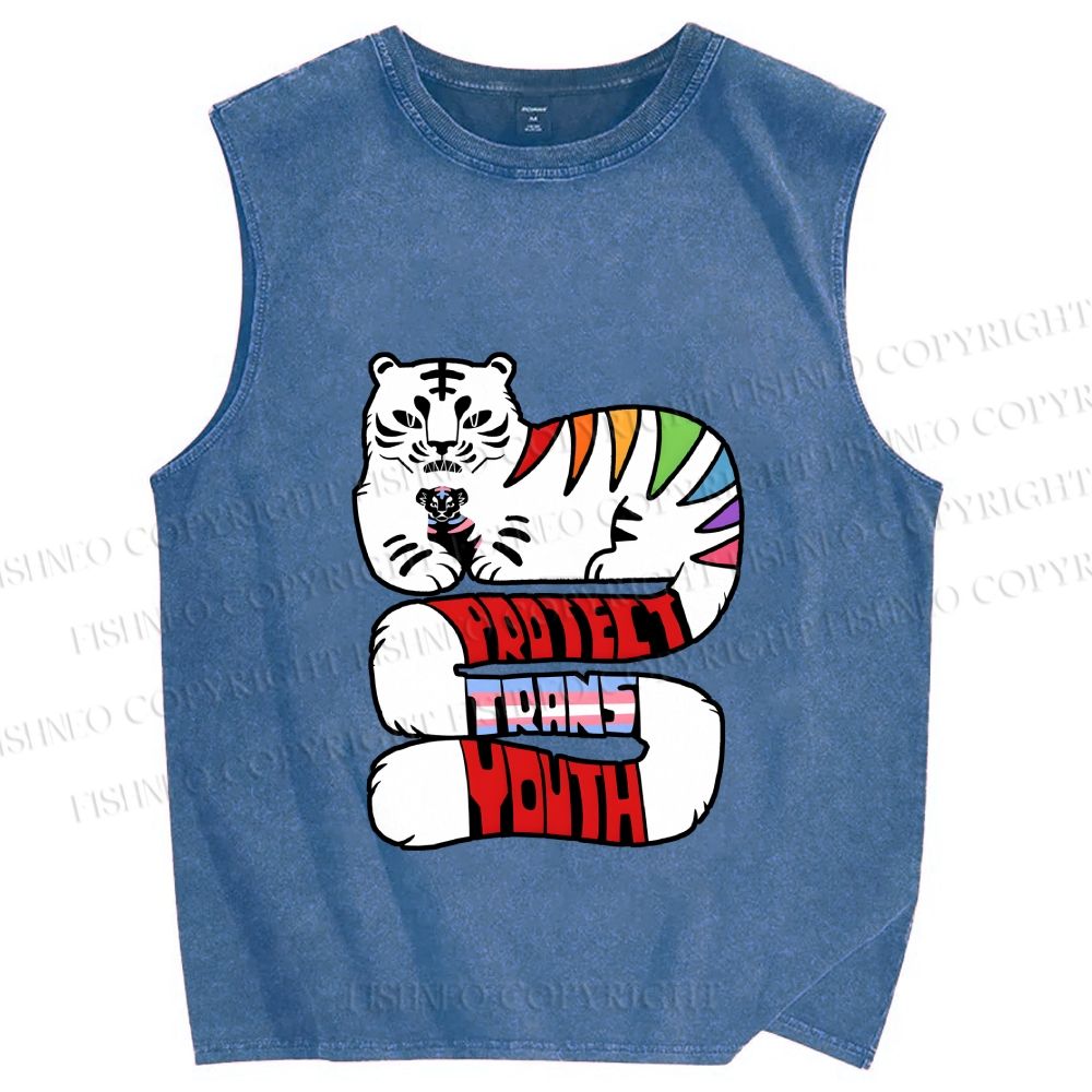 Unisex Pride Protect Trans Youth Printed Washed Tank Top