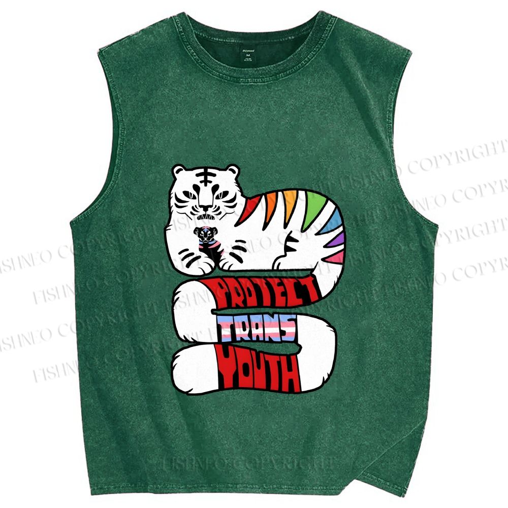 Unisex Pride Protect Trans Youth Printed Washed Tank Top