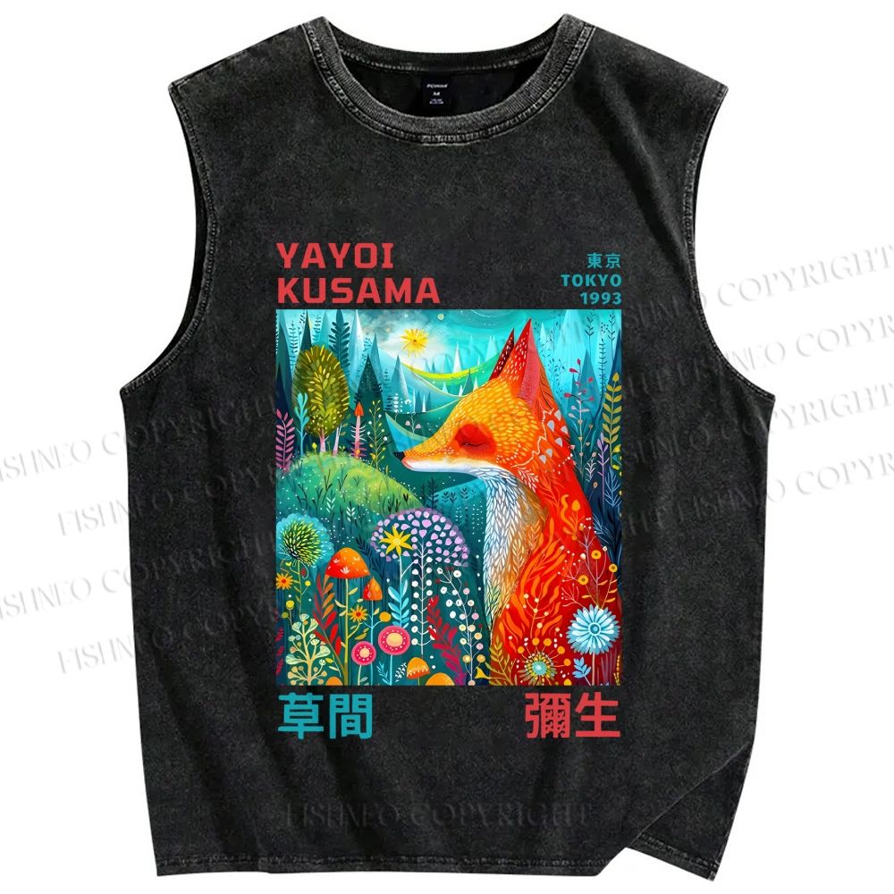 Unisex Yayoi Kusama Fox Printed Washed Tank Top