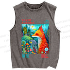 Unisex Yayoi Kusama Fox Printed Washed Tank Top