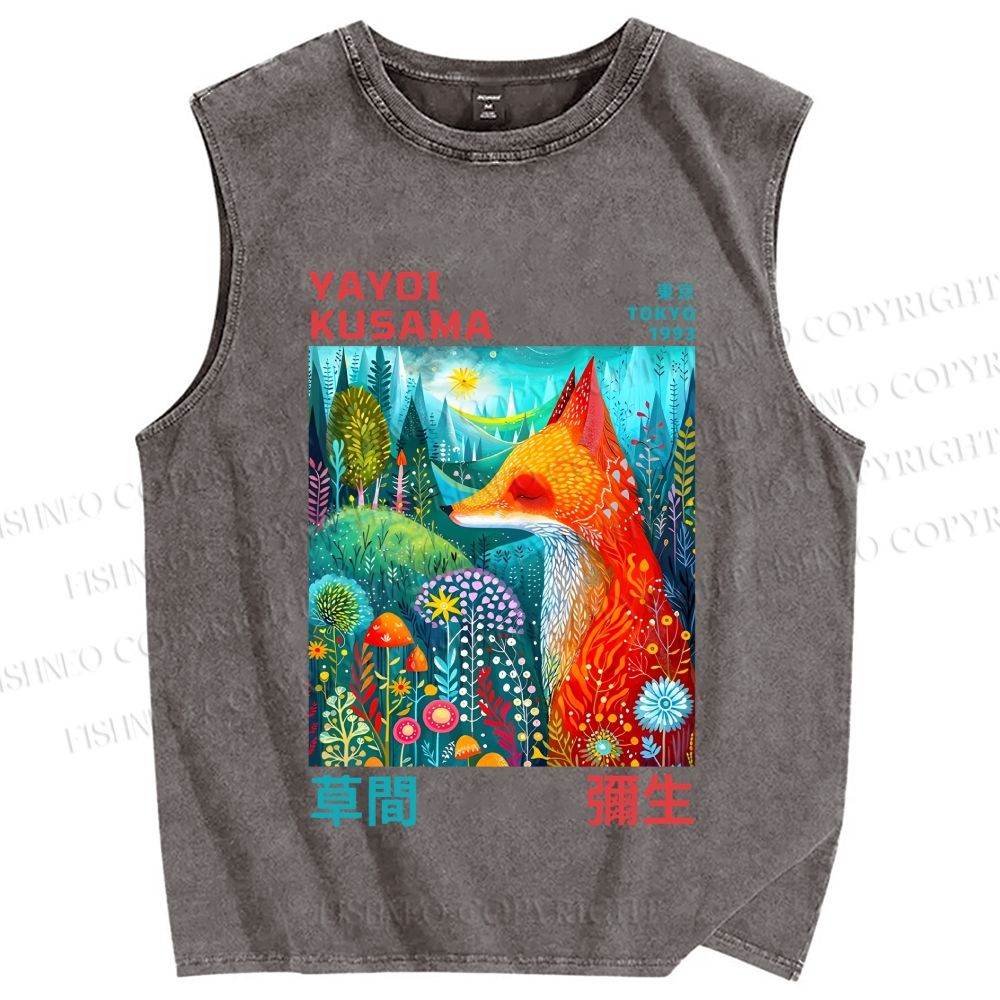 Unisex Yayoi Kusama Fox Printed Washed Tank Top