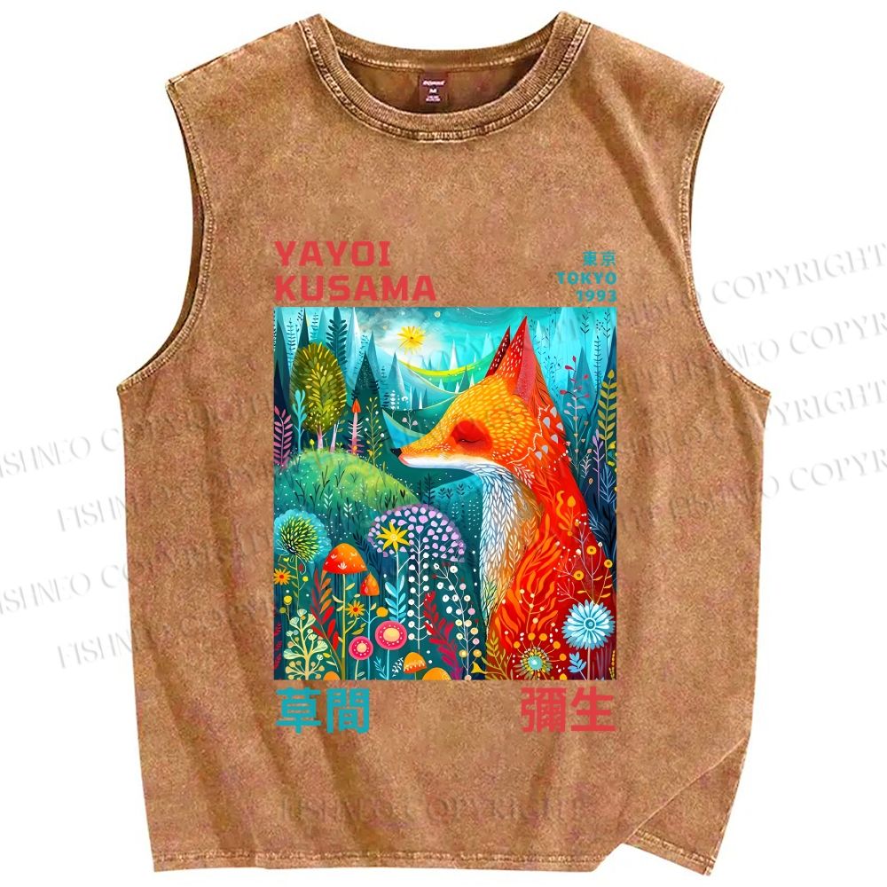Unisex Yayoi Kusama Fox Printed Washed Tank Top