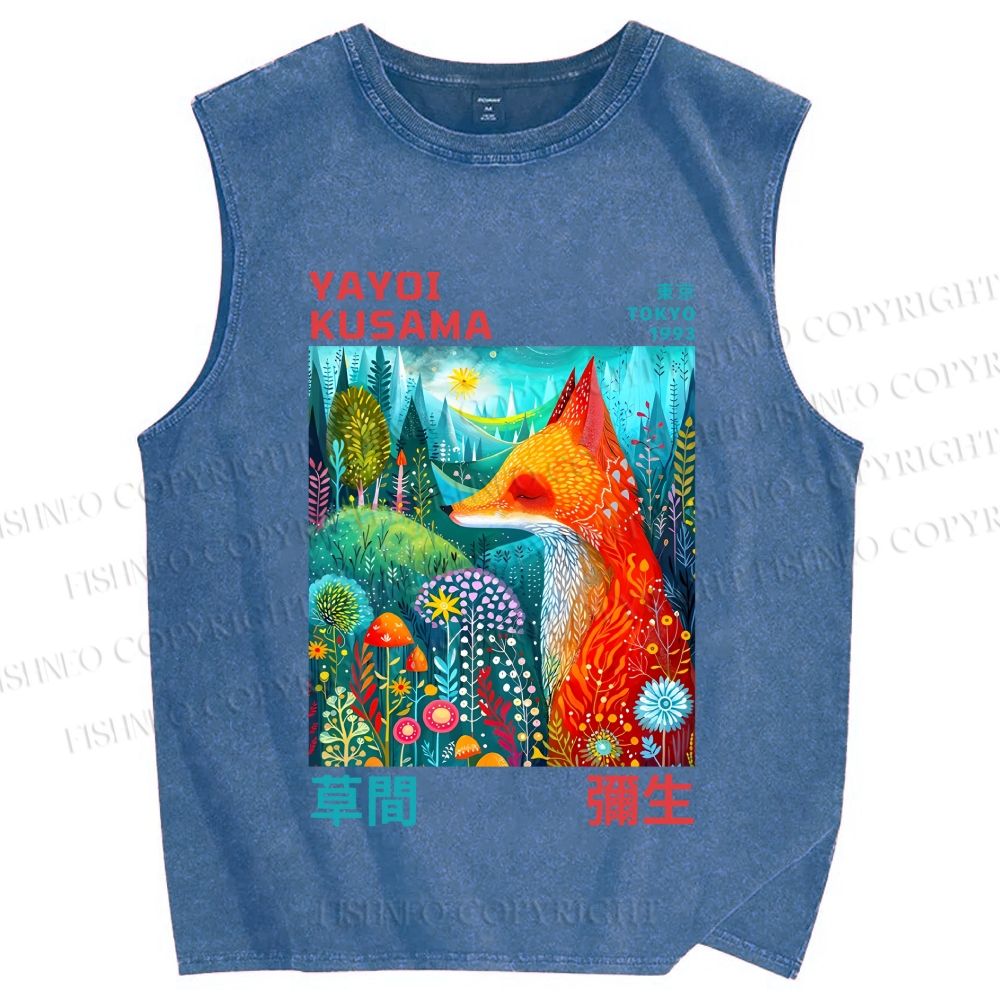 Unisex Yayoi Kusama Fox Printed Washed Tank Top