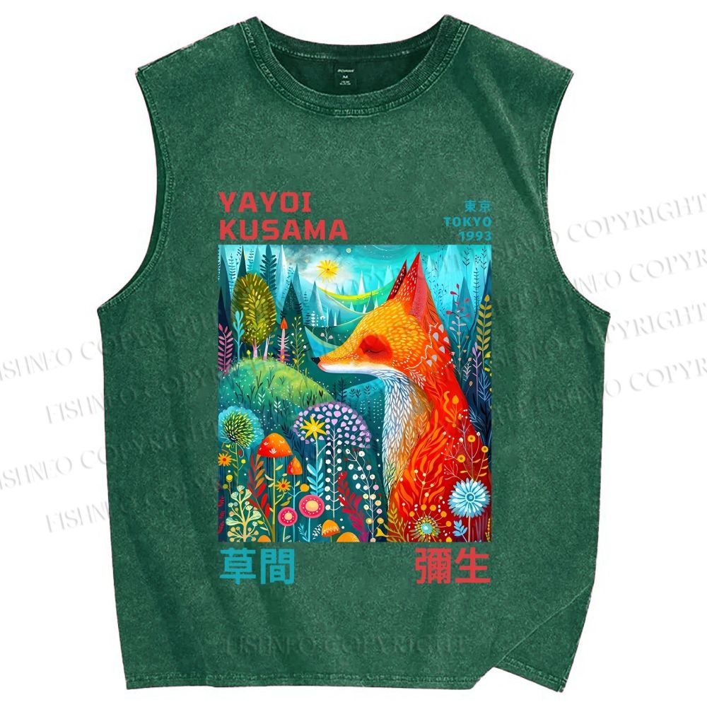 Unisex Yayoi Kusama Fox Printed Washed Tank Top