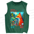 Unisex Yayoi Kusama Fox Printed Washed Tank Top