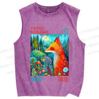 Unisex Yayoi Kusama Fox Printed Washed Tank Top