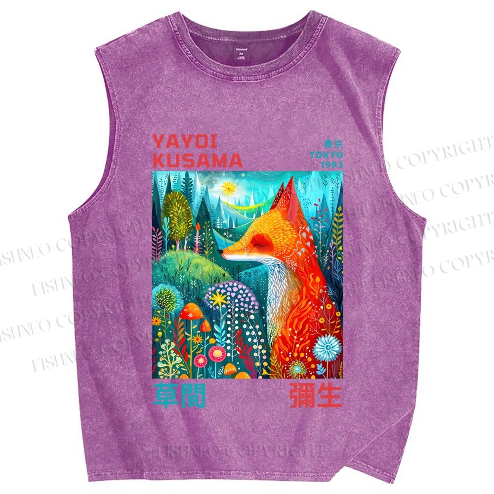 Unisex Yayoi Kusama Fox Printed Washed Tank Top