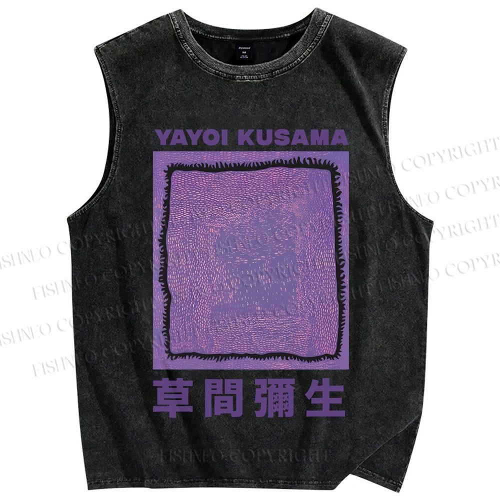 Unisex Yayoi Kusama Purple Dots Graffiti Printed Washed Tank Top