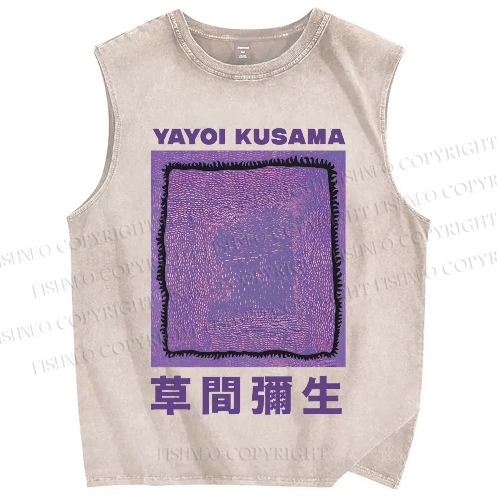 Unisex Yayoi Kusama Purple Dots Graffiti Printed Washed Tank Top