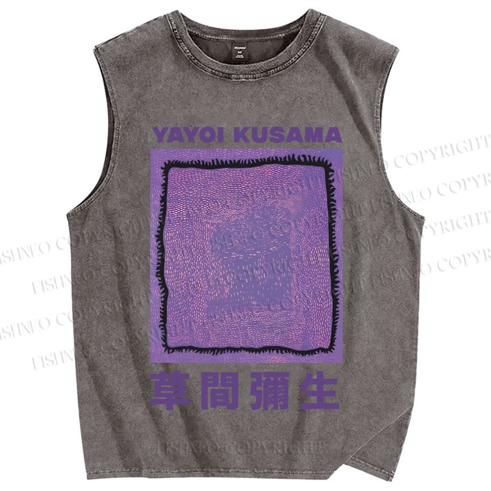 Unisex Yayoi Kusama Purple Dots Graffiti Printed Washed Tank Top