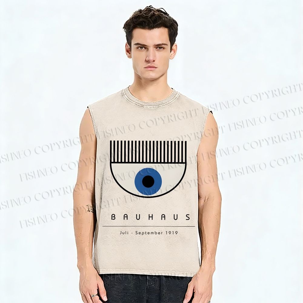 Unisex Bauhaus Eye Printed Washed Tank Top